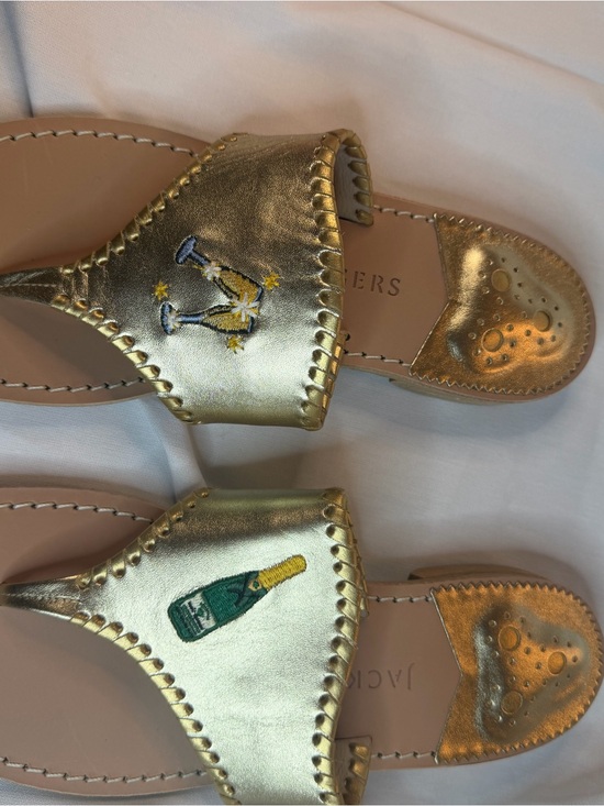 Jack Rogers Shoes - Jack Rogers Gold Leather Embroidered Champagne & Glass Slide Sandals